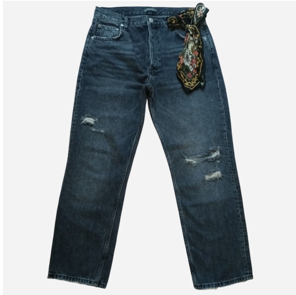 ZW COLLECTION LOW-RISE SCARF DISTRESSED JEANS